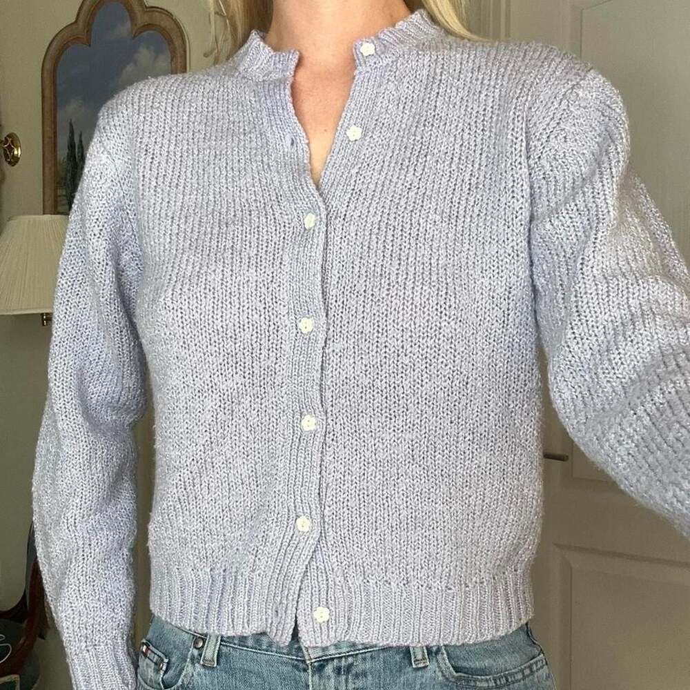 Vintage Ashley 80s Pastel Knit Flower Button Cardigan